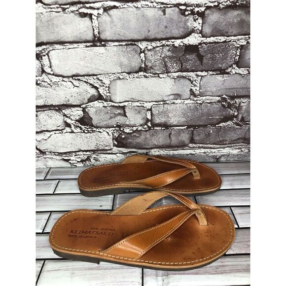Klimatsakis Brown Leather Casual Flip Flops Greek Thong Sandals Women Sz 41EU - Picture 7 of 16